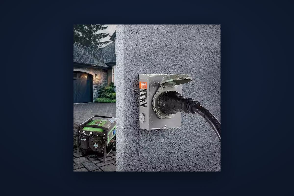 Portable generator plugged into a weatherproof power inlet