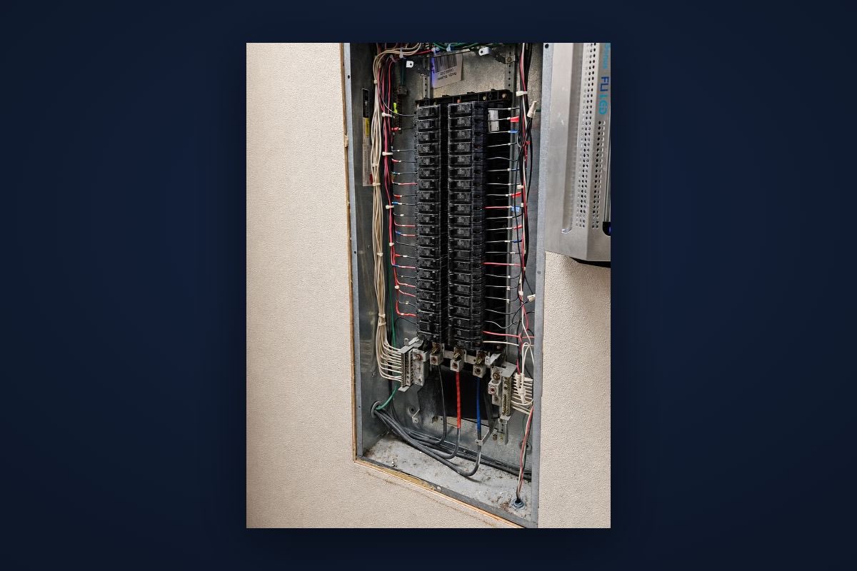 Modern electrical breaker panel with new circuit breakers